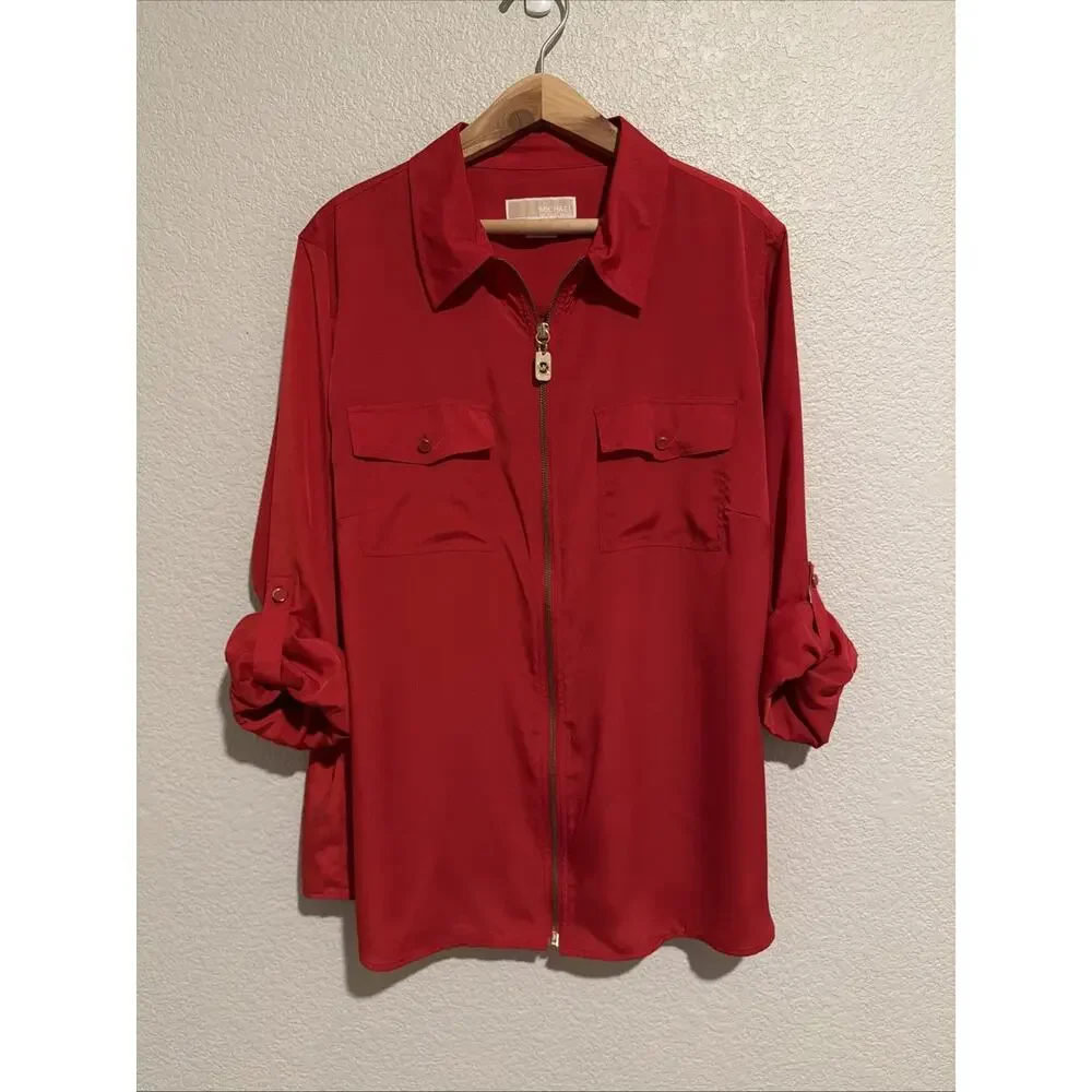NEW Michael Kors Tunic Top Blouse Modern Luxury Career Red Logo 2X